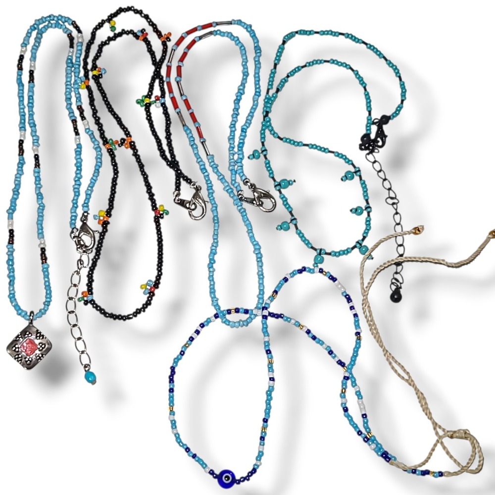 Lot of 5 Vintage 90s Y2k Colorful Seed Bead Choker Necklaces